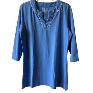 COOLIBAR Oceanview Tunic Shirt UPF 50+ Womens L Blue Coastal Beach Pool Resort